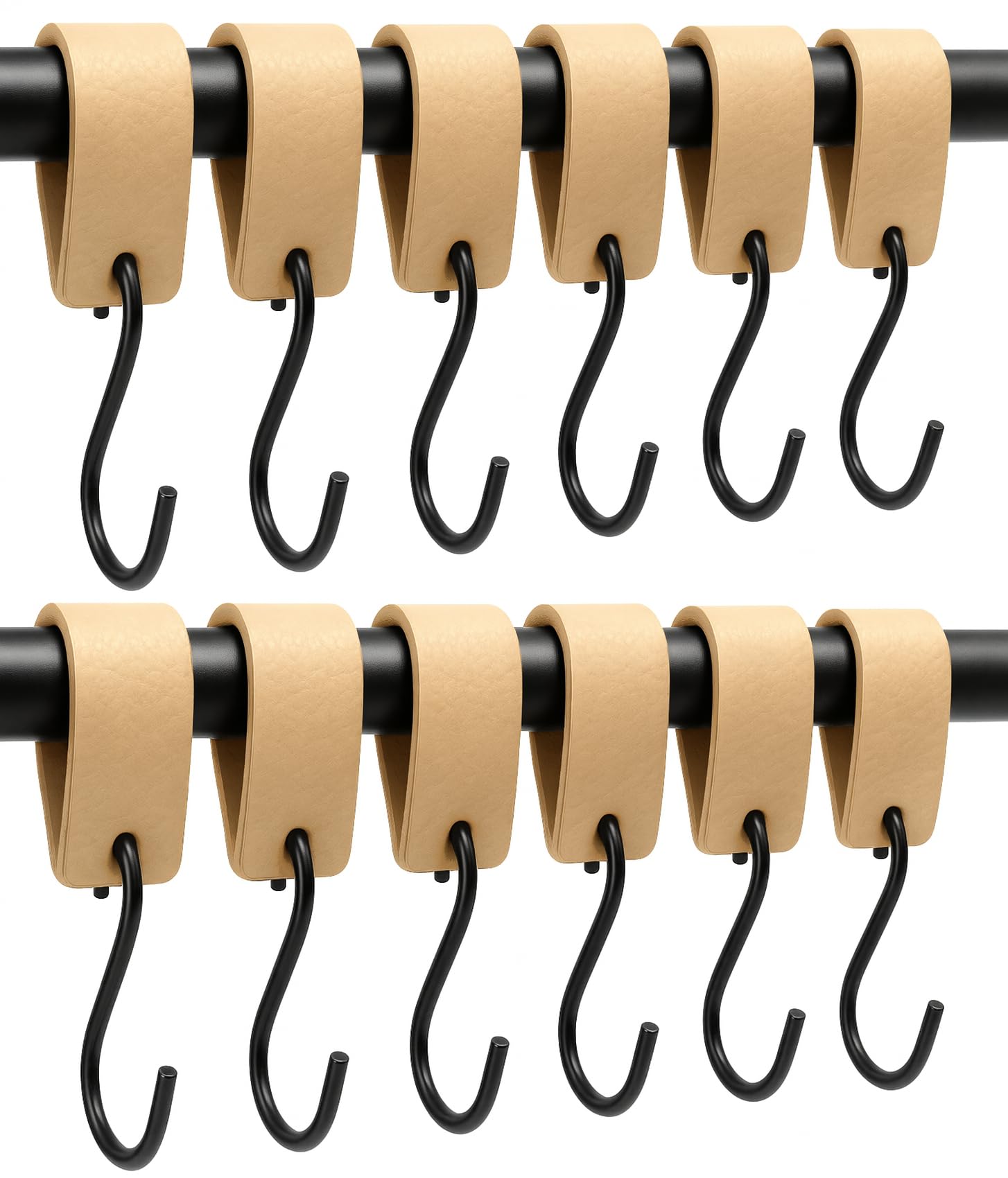 Brute Strength - Leather S Hooks for hanging - Natural - 24 Pieces - Incl. Silver & Black hooks for hanging coats, cups, towels, kitchen leather s-hooks