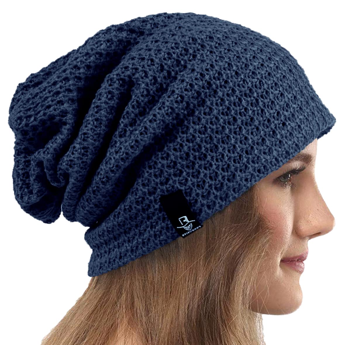 VECRY Womens Slouchy Beanie Knit Beret Ribbed Baggy Skull Cap Winter Summer Hat (Comb Navy)