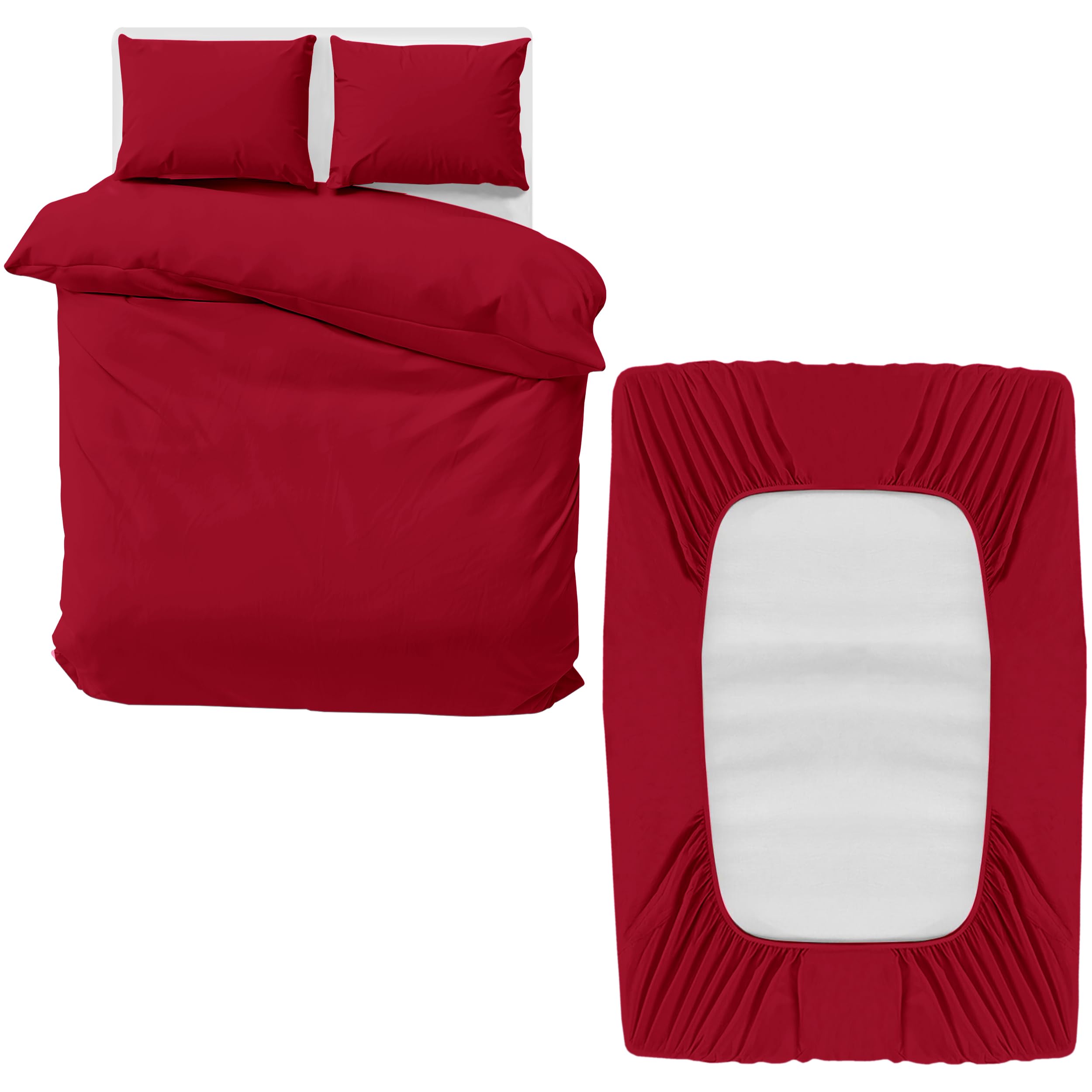 MOONLIGHT20015 King Bedding Set 4 Piece Duvet Cover Fitted Sheet with Pillow cases Soft Brushed Microfiber Duvet Cover sets Burgundy