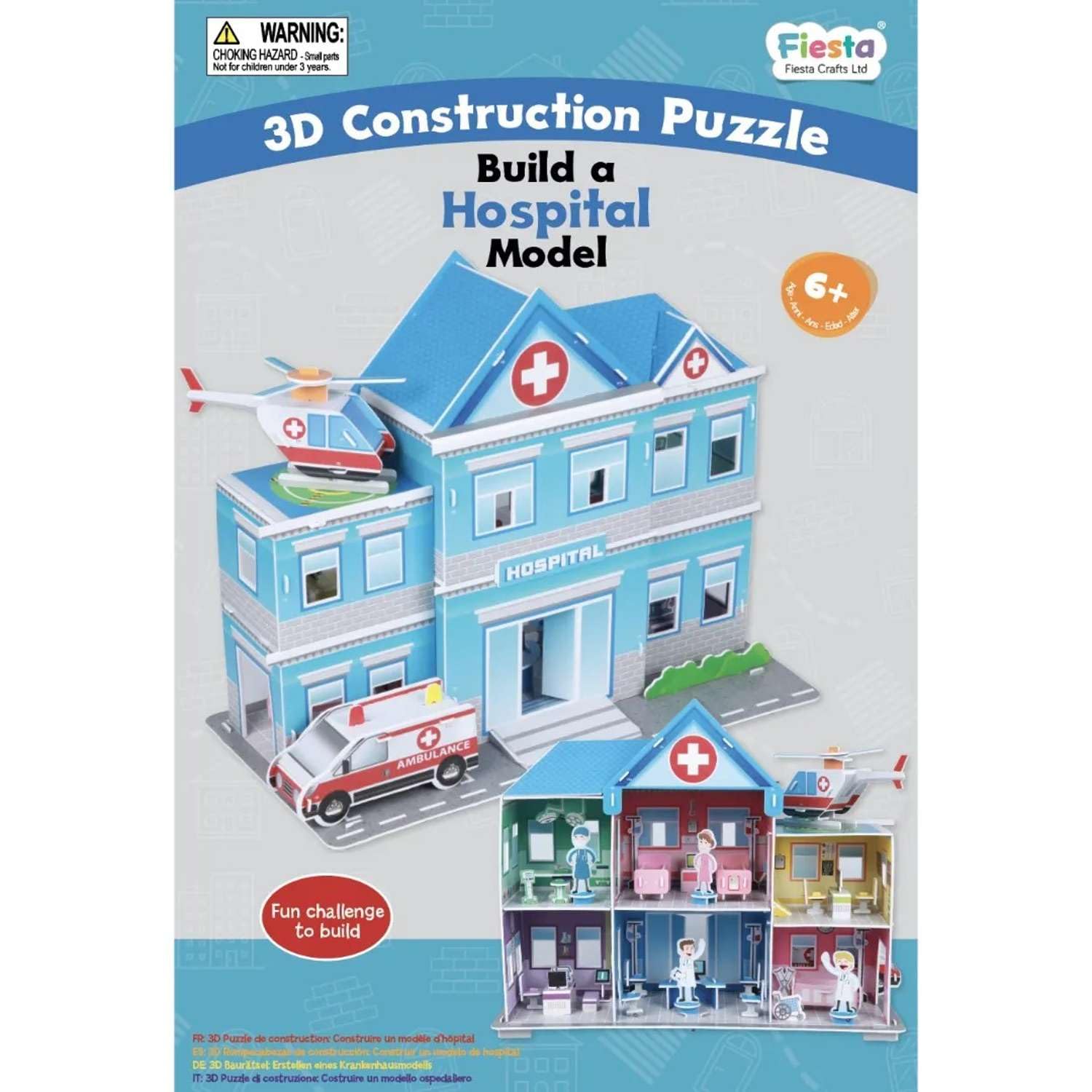 Build A 3D Hospital Puzzle Construction Model Craft Kits for Kids by Fiesta Crafts - Educational DIY Craft Toy - Building Model for Kids Ages 5 Years+