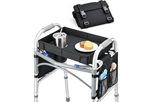 FANGSUN Walker Tray for Folding Walker – Foldable Tray for Walkers with Side Pockets & Cup Holder, Spill-Proof, Easy Install 