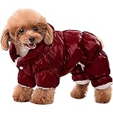 AOFITEE Dog Coat, Waterproof Dog Jacket, Fullbody Dogs Winter Coat Snowsuit, Windproof Puppy Puffer Jacket Snow Suit with Legs, Pet Fleece Winter Vest Coats for Small Dogs, Christmas Red S