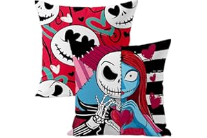 RUIZHUO Valentines Day Pillow Covers Decorations 2 PCS The Nightmare Before Christmas Style Throw 18x18 Pillow Covers Short Plush Valentine for Home Decor Couch Sofa Bed