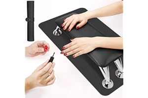 Loopeer 2 Set Nail Hand Rest with Foldable Table Mat Nail Arm Rest Manicure Tech Supplies Soft Pillow Footstool for Technician(Black)
