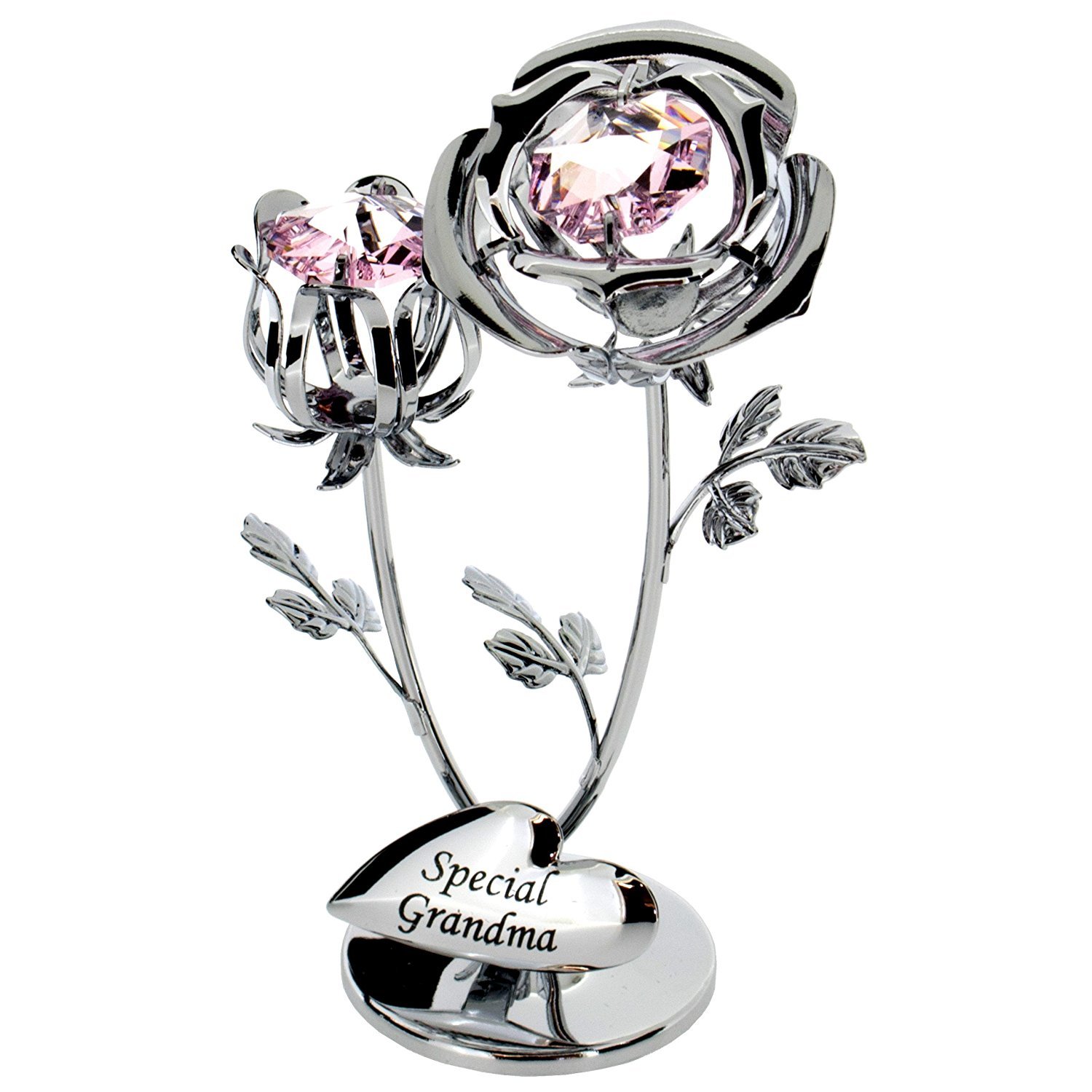 Crystocraft Chrome Plated Rose & Rose Bud Ornament. (Special Grandma)for Birthday