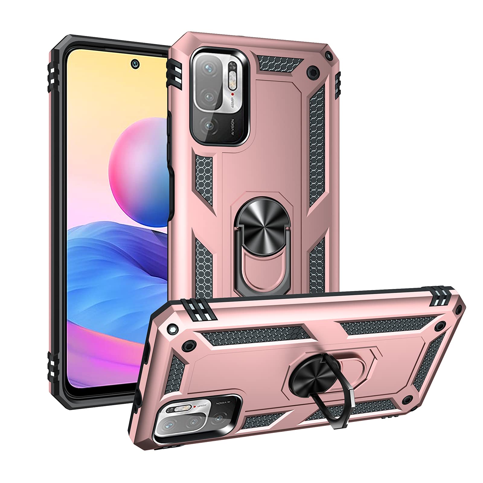 SHIEID Rugged Armor Case for Xiaomi Redmi Note 10 5G Shockproof and Bumper Back Cases with Kickstand Function Protective Phone Cover for Xiaomi Redmi Note 10 5G-Rose gold