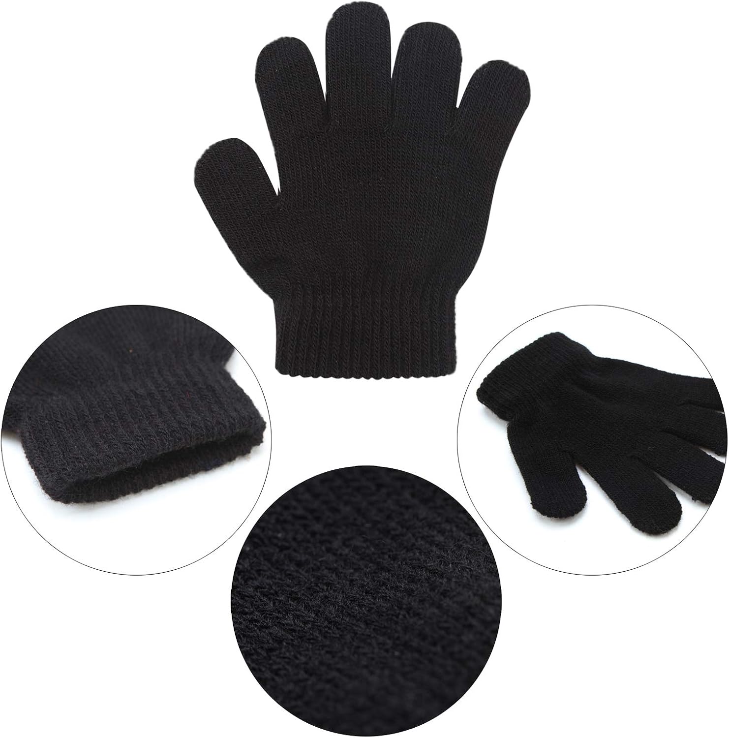 Cooraby 12 Pairs Kids Warm Magic Gloves Teens Winter Stretchy Knit Gloves Boys Girls Knit Gloves: Clothing