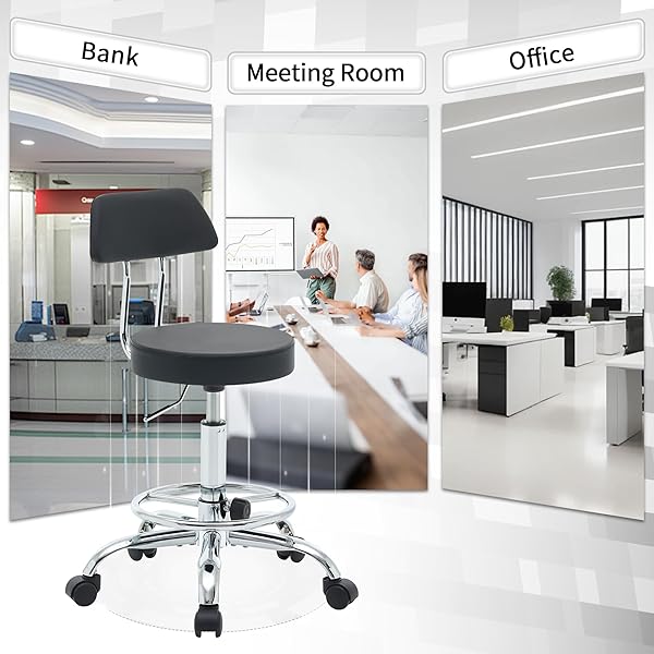 FIRAVOE OFFICE CHAIR WITH BACK (ADJUSTABLE HEIGHT POSTURE STOOL 19.5″-26.6″)(DRAFTING CHAIR ON WHEELS) WORK STOOL WITH FOOTREST (BLACK)