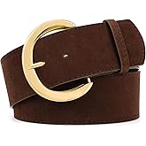 taffeta alley Women Wide Chunky Belt for Dresses, Fashion Suede Belt with Gold Buckle