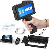 0.5 Inch Print Height Intelligent JC01 Handheld Inkjet Printer (Black) | with 42ml Fast Dry Ink Lasts 16H Weighs Only 390g for Batch Code Date Lot Number Print on Plastic Carton Wood Metal Aluminum