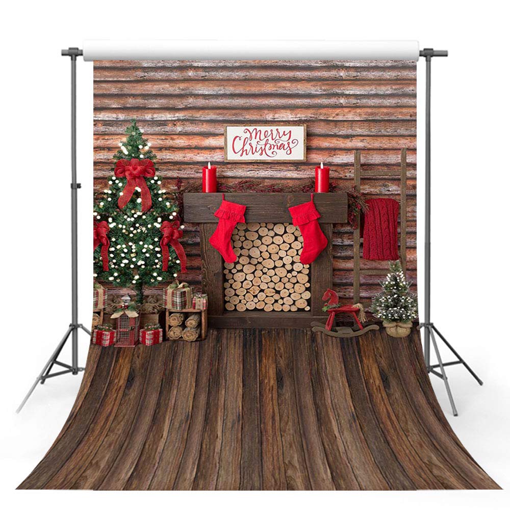 MEHOFOTO 6x8ft Merry Christmas Red Wooden Photography Backdrop Photography Background