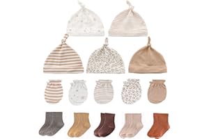 MAMIMAKA Baby Boys Caps Mittens and Thick Warm Socks Cotton Newborn Essentials Accessories (Hats+Gloves+Socks),0-6 Months