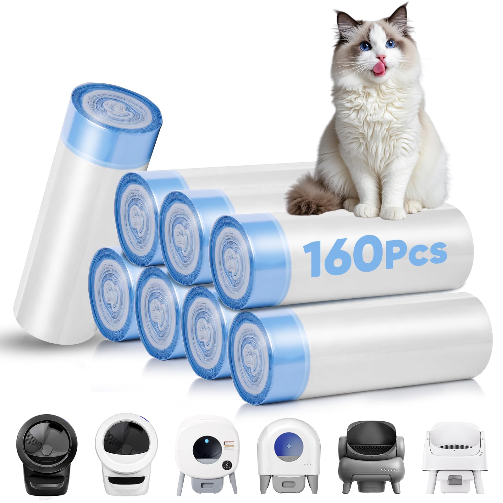 Photo 1 of 160 Count Cat Litter Box Liners Compatible with Litter Robot 3 & 4, Cat Litter Liners for Automatic Litter Box, 10-12 Gallon Heavy Duty Waste Bags with Drawstrings, 25.19" x 15.7"