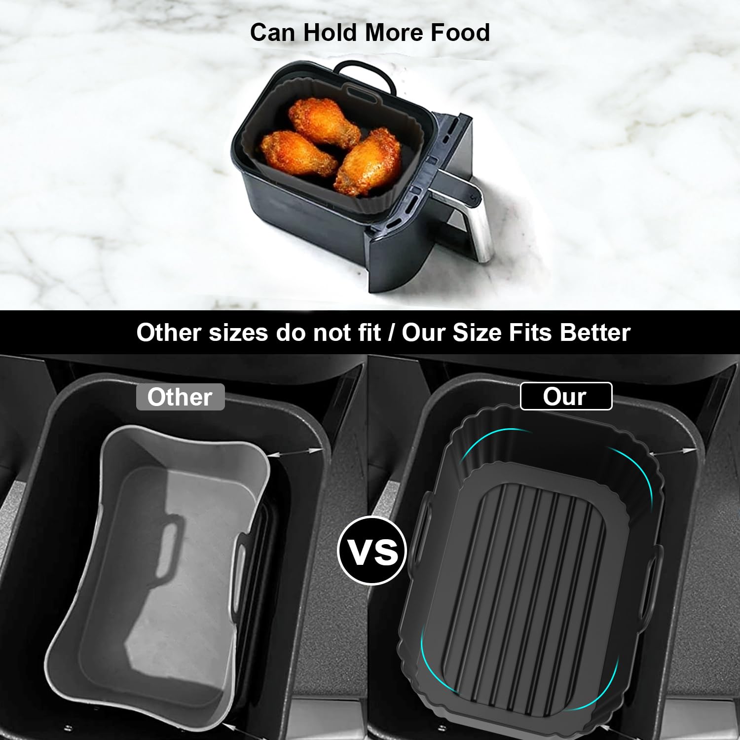 Silicone Air Fryer Liners 2 Pack, Reusable Compatible for Ninja Foodi DZ201, DZ401, DZ550, DZ302, COSORI 9QT, Chefman, Instant, and 6-in-1 8-10QT Dual Baskets