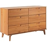 Walker Edison Brynn Modern Solid Wood Groove Handle 6-Drawer Dresser, 52 Inch, Caramel