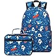 CAMTOP Backpack for Kids, Boys Preschool Backpack with Lunch Box Toddler Kindergarten Shark School Bookbag Set (Y028-2 Shark-Navy Blue)