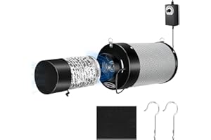 MELONFARM Air Filtration Kit 4", Built-in 14cm Fan Low Nois Carbon Filter with 12-Speed Controller, 8' Ducting & 6" Vent Cover, Cooling & Ventilation System for Grow Tents, Indoor Gardening 4"x12.2"