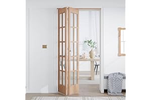 EaseLife Bifold Closet Door,for 48in x 80in (Double 24x80) Opening,French Glass Barn Doors with 4FT Concealed Bi-Fold Sliding Hardware Kit Included,Preassembled Door,Easy Install,DIY staining