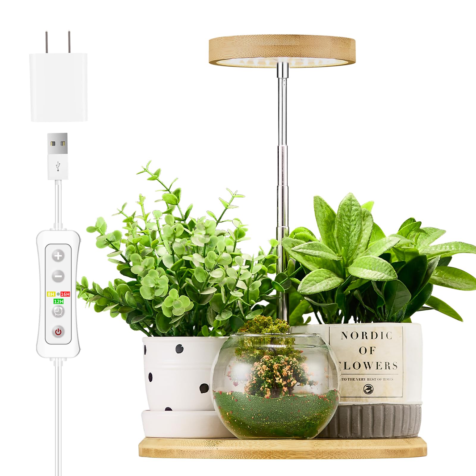 Photo 1 of Plant Grow Light for Indoor Plant,Bamboo Mini LED Grow Light Garden,Height Adjustable,Automatic Timer with 8/12/16 Hours