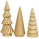 Gold Christmas Tree Decor Tabletop Christmas Tree Figurines Set of 3 | Gold Resin Tabletop Trees for Mantel, Fireplace, Table Centerpiece, Shelf, Entryway, Office and Christmas Decorations Indoor