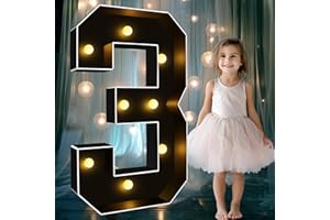 Ledido 3FT Marquee Light Up Letters Black Mosaic Letters Large Lighted Marquee Numbers Large Marquee Letters for Party Wedding Baby Shower, LED Marquee Letter Lights Sign Black Marquee Number 3
