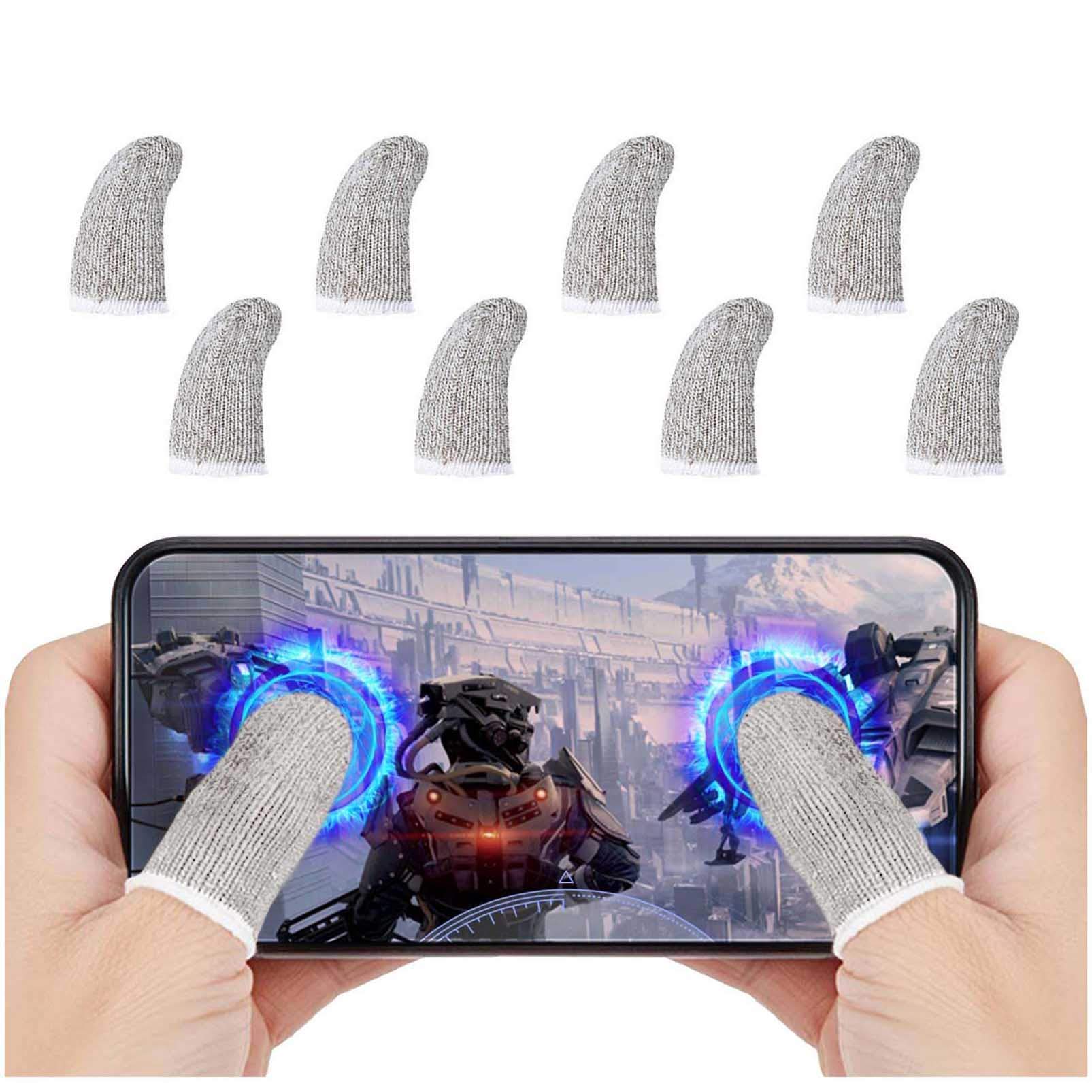 Kucheed 8 Pack Finger Sleeves for Gaming, 0.1" Ultra-Thin Silver Fiber Mobile Game Controller Finger Sleeve Set for PUBG/Rules of Survival,Sensitive Anti-Sweat Breathable Non-slip,iPhone/Android/iPad