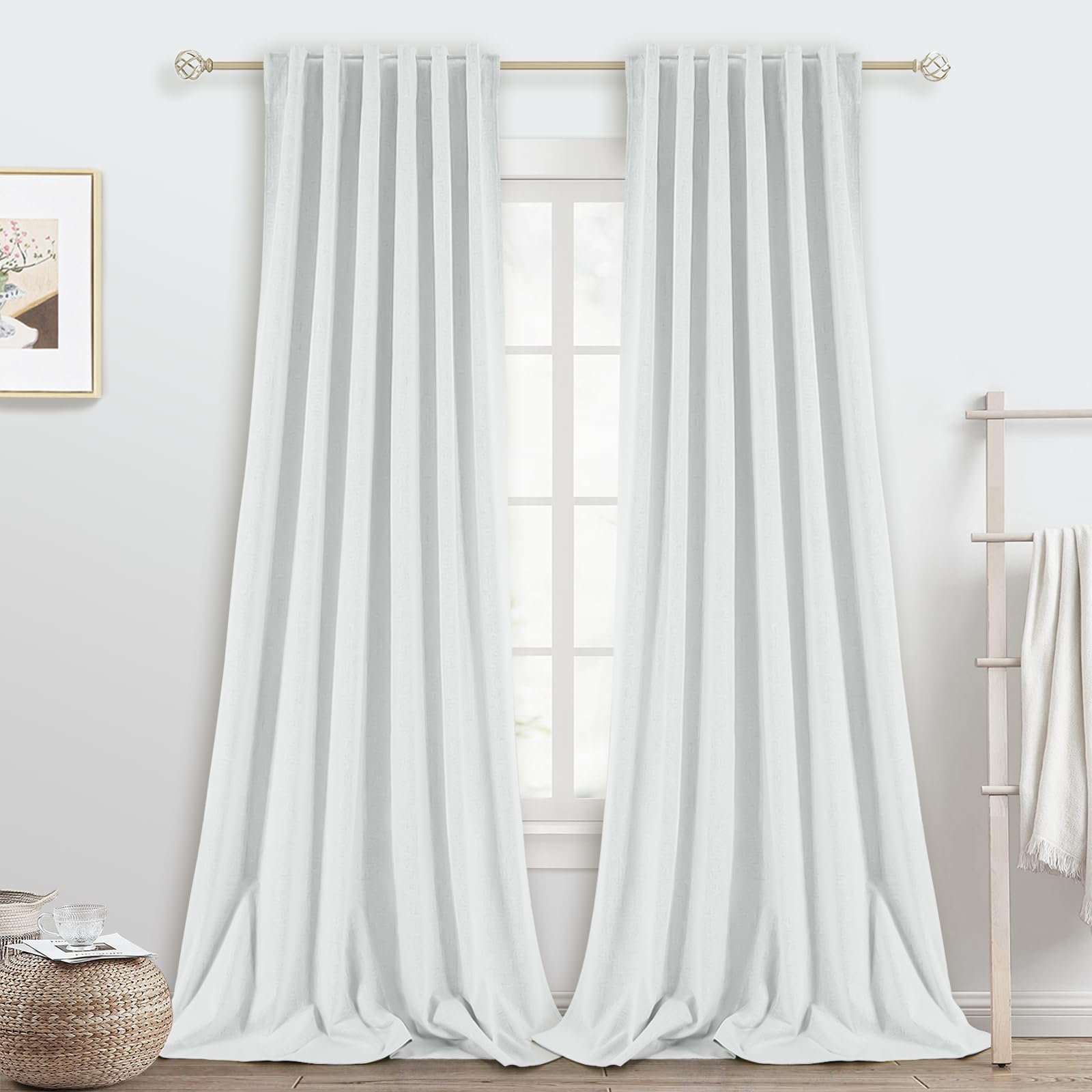 Photo 1 of White 100% Blackout Curtains 108 Inches Long, Rod Pocket Extra Long Thermal Insulated 2 Panels Window Curtains, Back Tab Soundproof Black Out Room Darkening Drapes 9 FT for Living Room