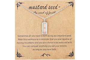 QRH Mustard Seed Necklace - Rectangle, Round, Mountain, Hill Christian Faith Geometric Religious Inspirational Gift With Message Card