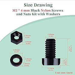 Pzsmocn 300 Pieces/100 Sets M2*4 mm Plastic Black