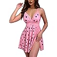 BemorRun Sexy Night Gowns for Woman Sexy Sleepwear Lace Chemise V-Neck Babydoll Lingerie Slip Nightie with Side Slits