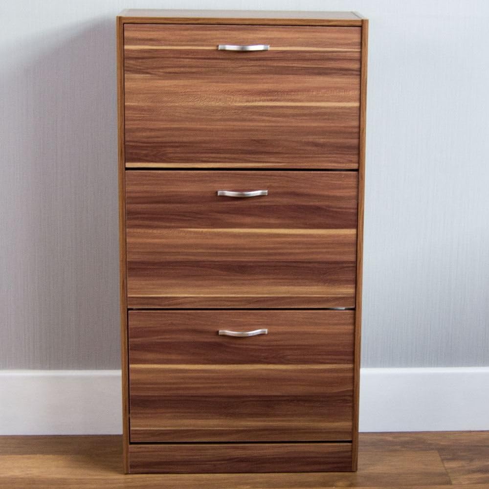 Vida Designs Shoe Cabinet, Wooden Shoe Storage Unit with 3 Pull-Down Drawers - Image 3