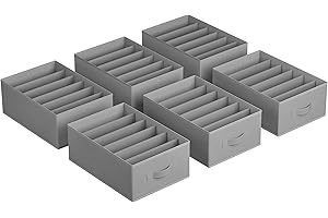 SONGMICS Set of 6 Large Size Wardrobe Closet Clothes Organizers, 6-Compartment Foldable Drawer Organizers with Handles, for P