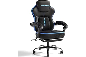 EIZIMZVU Gaming/Office Chairs with Adjustable Lumbar Support, PU Leather High Back PC Video Game Chair for Adults, Adjustable Swivel Computer Chair with Footrest (Blue)