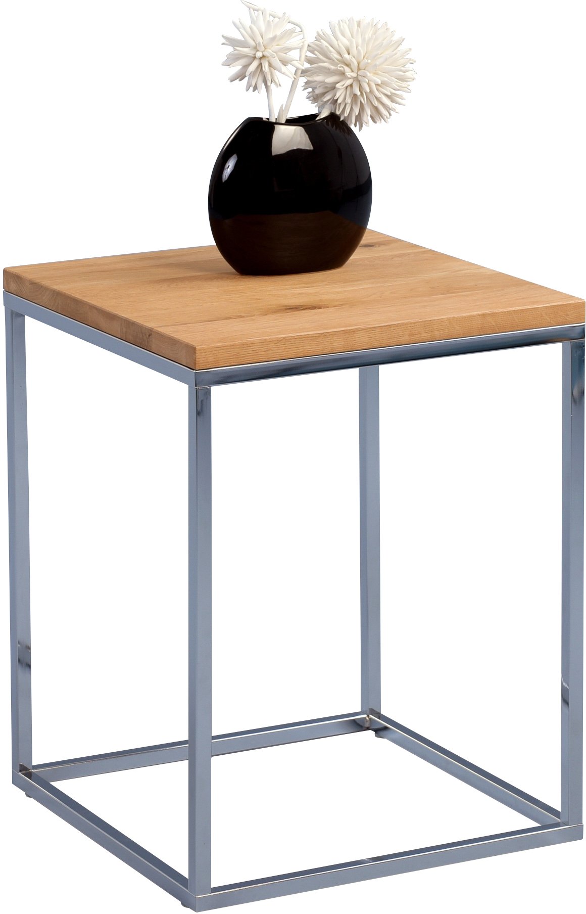 M2 Kollektion Side Table, Chrome-Plated Metal, Wild Oak, Solid, Oiled, 40 x 40 x 52 cm