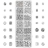 PH PandaHall 405pcs Tibetan Antique Silver Spacer Beads - 14 Style Round Metal Column Barrel Jewelry Alloy Loose Beads for Bracelets Necklace Earrings Making