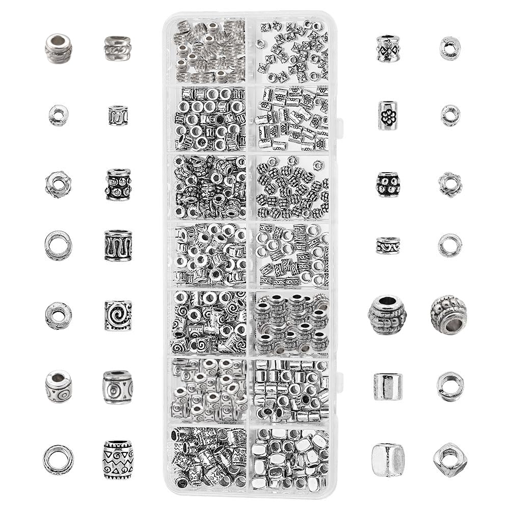 PH PandaHall 405pcs Mixed Style Tibetan Silver Zinc Alloy Spacer Beads Kit for Jewelry Making