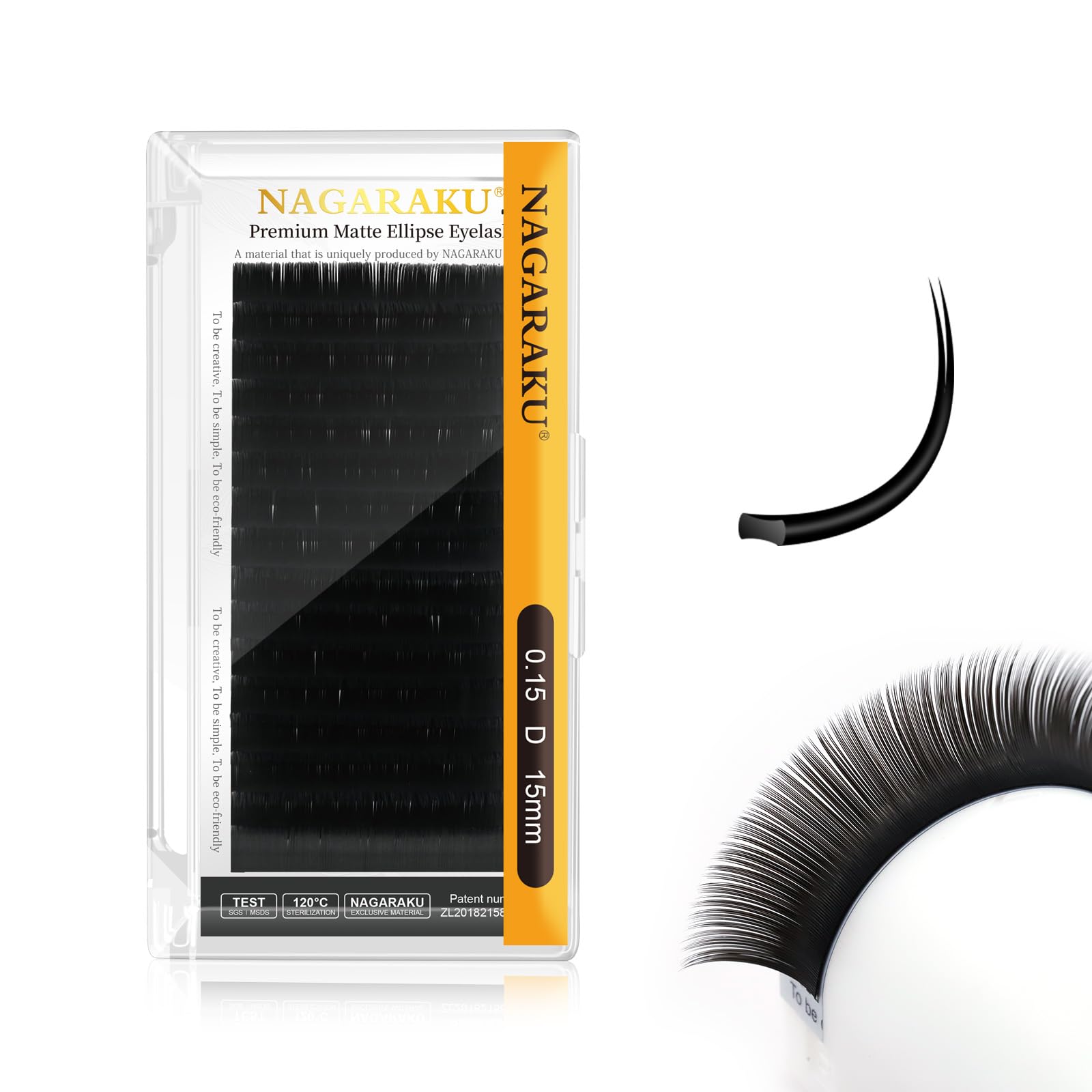 NAGARAKU Ellipse Flat Eyelash Extension Professional Double Split Tip Individual False Lashes Supplies Matte Black Eye Lashes Semi-Permanent U-shaped Design More Lighter 16 Rows(0.15mm D Curl 15mm)