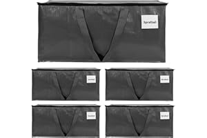 SpralSail Moving Bags, 93L Extra Large Storage Bags with Zippers & Handles, Waterproof Totes for Storage Clothes, Bedding & Blankets, Collapsible Packing Bags with Clear Tag Pocket - 93L, 5 Pack, Grey