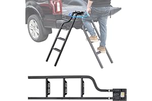 POKIAUTO Universal 45" Dual-Side Rotatable Pickup Truck Tailgate Ladder, Foldable Heavy Duty Truck Ladder Tailgate Step with Wide Pedals Pickup Accessories, Capacity 600 lbs, for F250/Ram 2500...