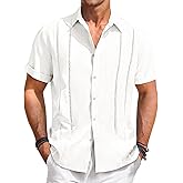 Runcati Mens Guayabera Shirts Short Sleeve Casual Cuban Linen Shirt Button Down Beach Summer Mexican Shirts