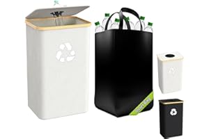 Pakusane Recycling Bin for Kitchen Indoor Home, Large 25 Gallon 95L Recycle Bin with Lid Removeable Reusable Inner Bag Bottle Can Glass Waste Plastice Stickers,Black