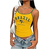SweatyRocks Women's Brazil Letter Graphic Cami Tank Top Y2k Contrast Binding Fitted Vintage Streetwear Tops