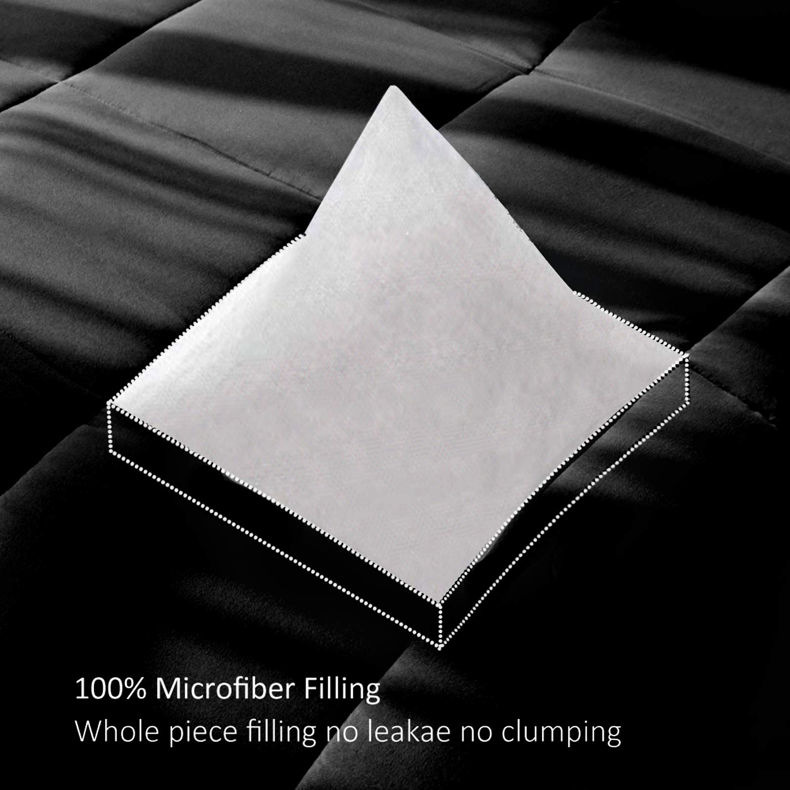 DOWNCOOL Down Alternative Quilted Comforter Blanket-Black Lightweight Duvet Insert or Stand-Alone Comforter with Corner Tabs, Queen 88x92 Inches
