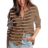 Hongsui Women's Casual Striped Knit Cardigan Button Down Crewneck Sweater Loose Color Block Outerwear