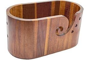 HOBEKOEE Wooden Yarn Bowl Large Smooth Knitting Yarn Bowl Portable Acacia Wood Yarn Bowl Holder Swirl Design-Wool Yarn Storage Crochet Bowl Organizer Gift for Knitters & Crocheters