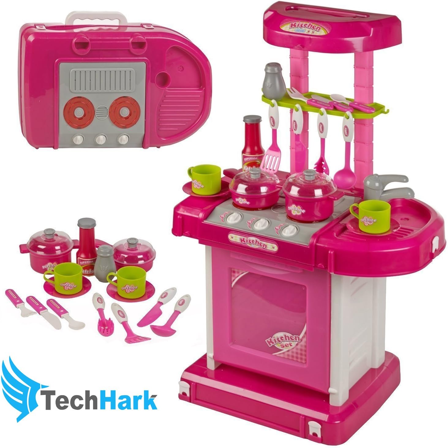 Techhark Little Chef Kids Kitchen Play Set with Light & Sound Cooking Kitchen Set Play Toy (Bag Kitchen)