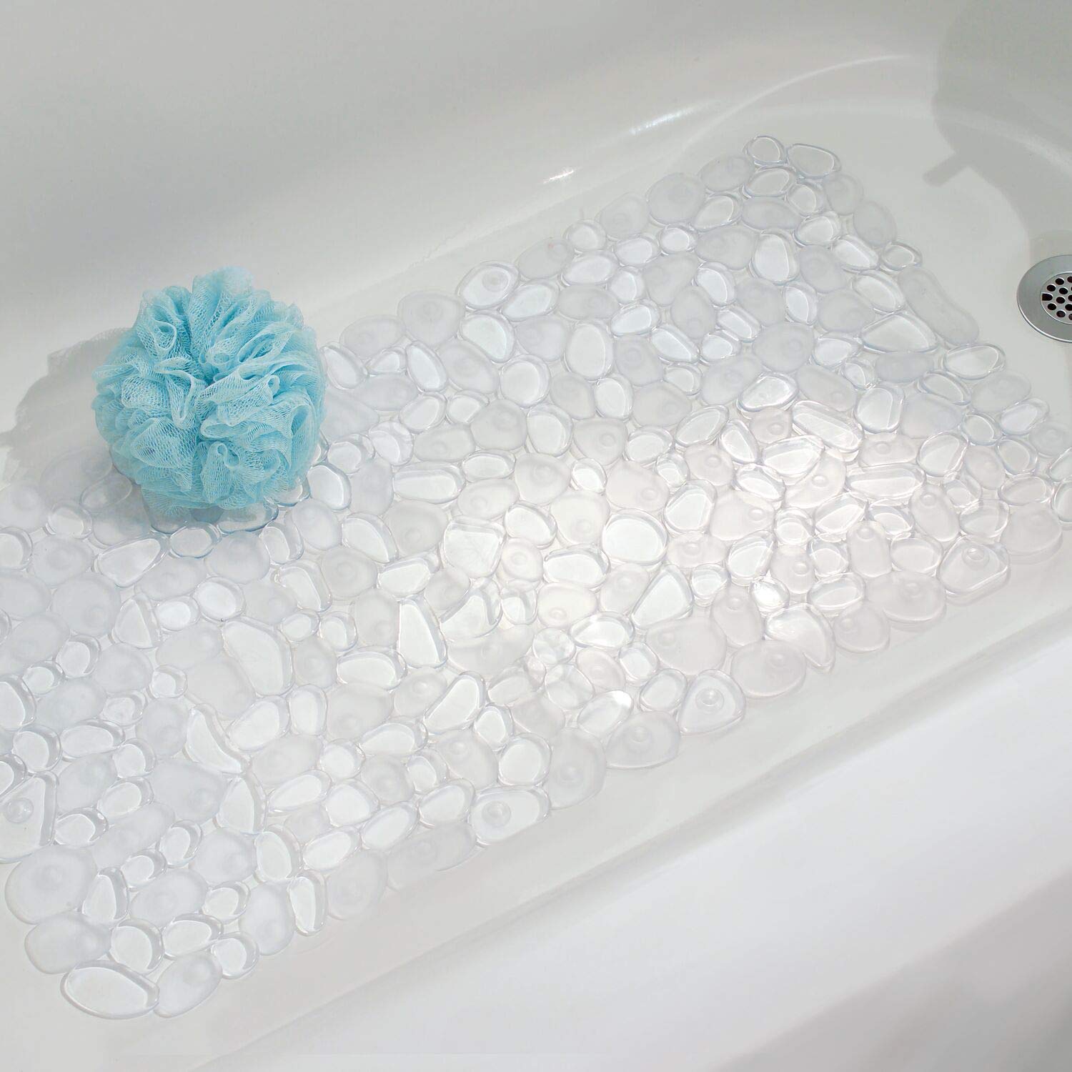 iDesign Pebblz Suction Non-Slip Bath Mat for Shower, Bathtub, Stall, 16" x 9", Clear