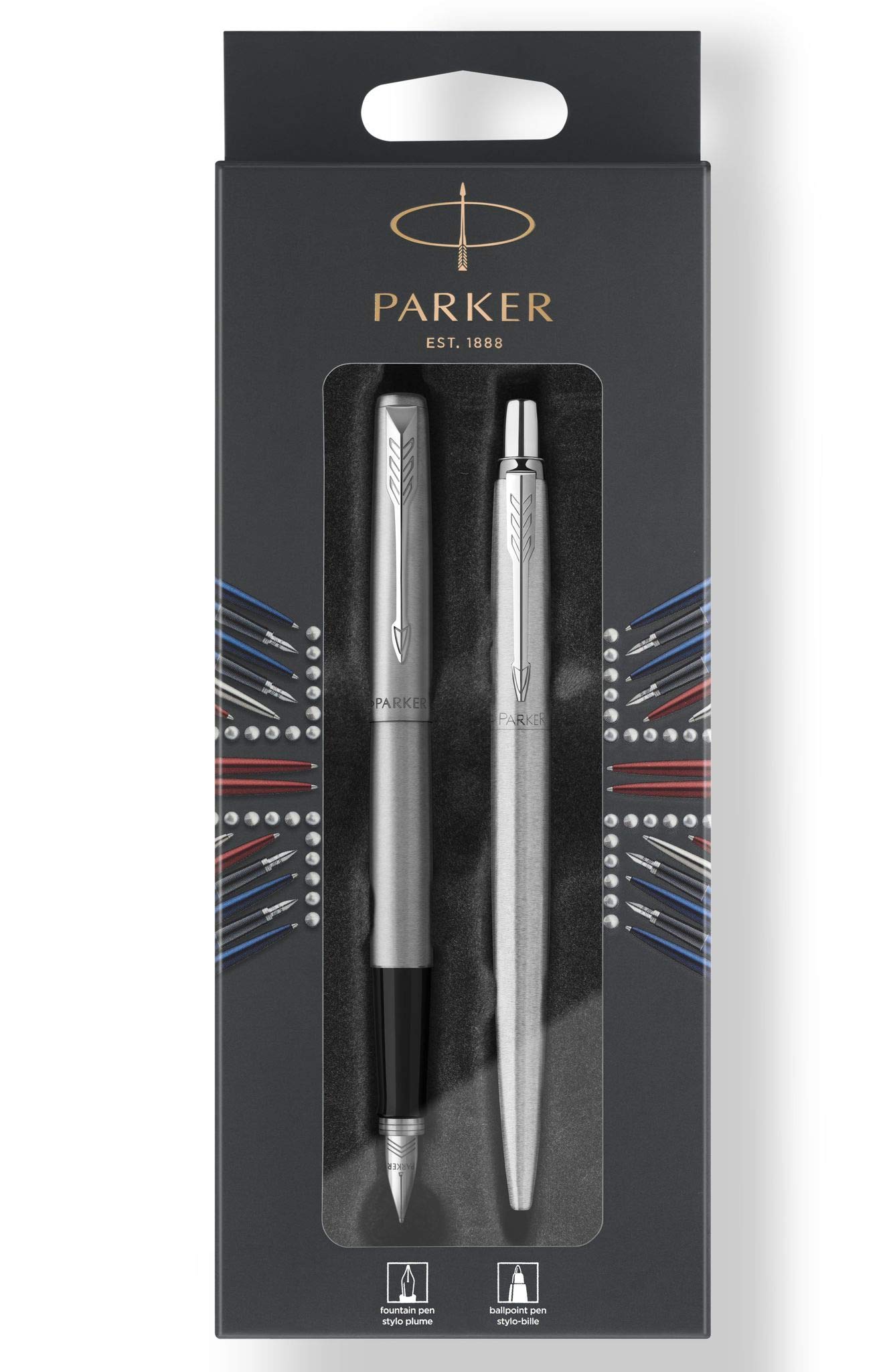Parker DuoSet Jotter 2046254 Fountain Pen and Ballpoint Pen M Blister Pack Stainless Steel