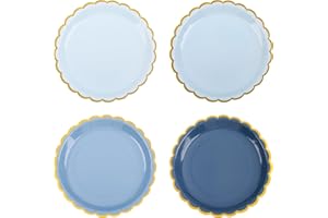 AimFun Pink Scalloped Party Plates Gold Foil Border Paper Plates Disposable 9inch Gradient Serving Plates for Birthday Wedding Bridal Baby Shower Party Supplies (24, Dusty Blue)