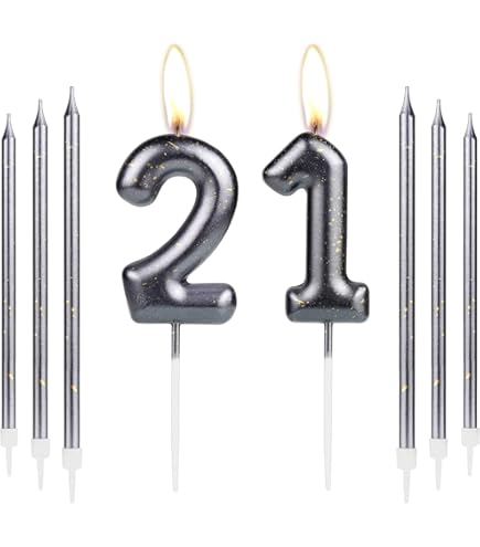 Black Number 21 Birthday Candles - Cake Topper Decor For 21st Birthday Parties